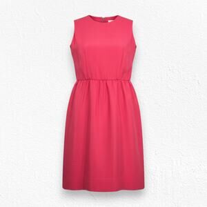 Vintage 1960s Red Silk Shantung Mod Sleeveless Knee Length Sheath Dress Size 6
